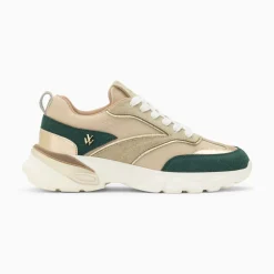 Vanessa Wu Sneakers>Baskets Alexane Vert Et Or A Semelle Epaisse
