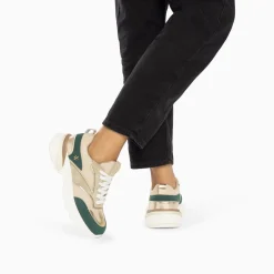Vanessa Wu Sneakers>Baskets Alexane Vert Et Or A Semelle Epaisse