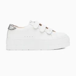 Vanessa Wu Sneakers>Baskets Angela Blanc Et Argent Serpent A Plateforme