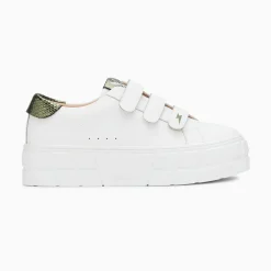Vanessa Wu Sneakers>Baskets Angela Blanc Et Kaki Serpent A Plateforme