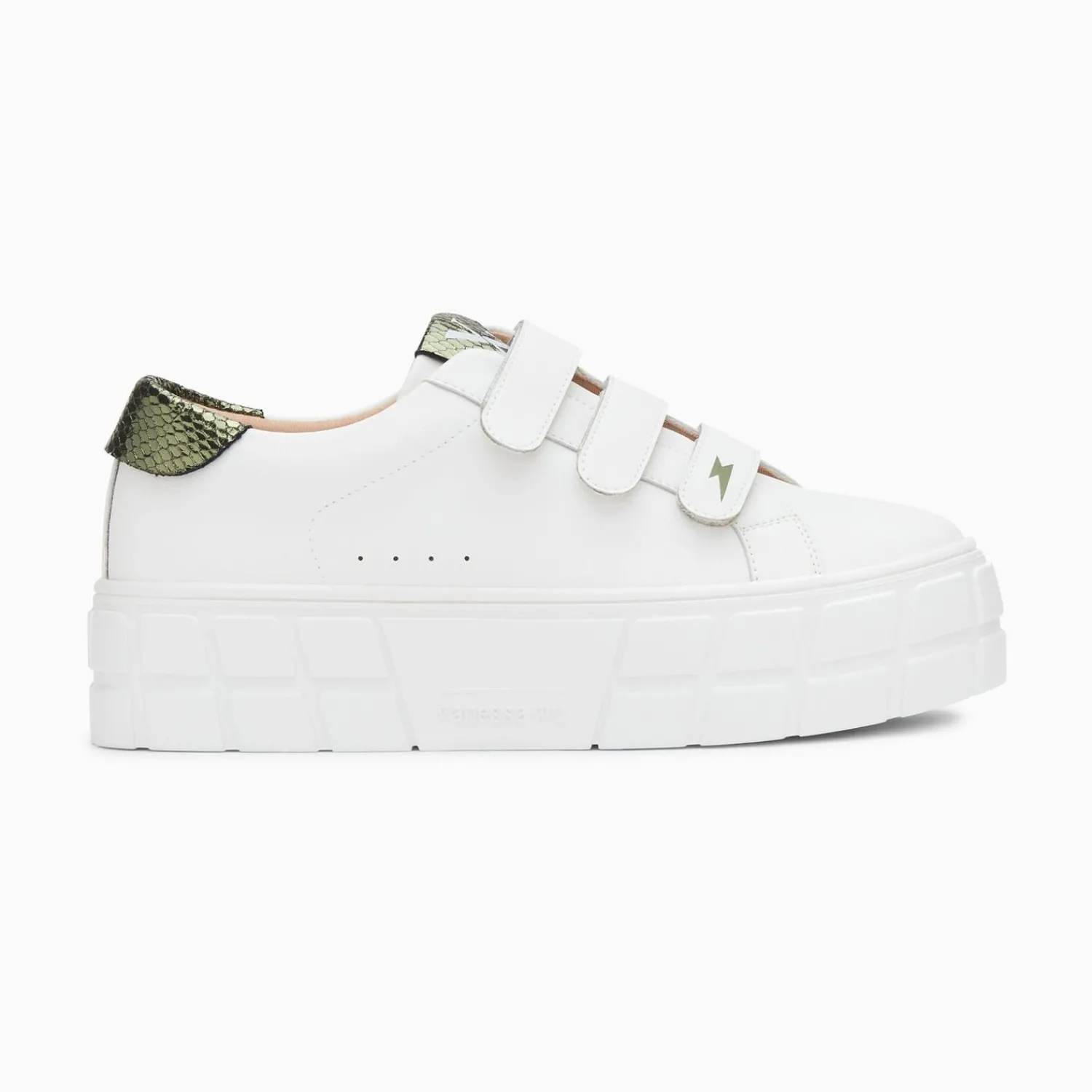 Vanessa Wu Sneakers>Baskets Angela Blanc Et Kaki Serpent A Plateforme