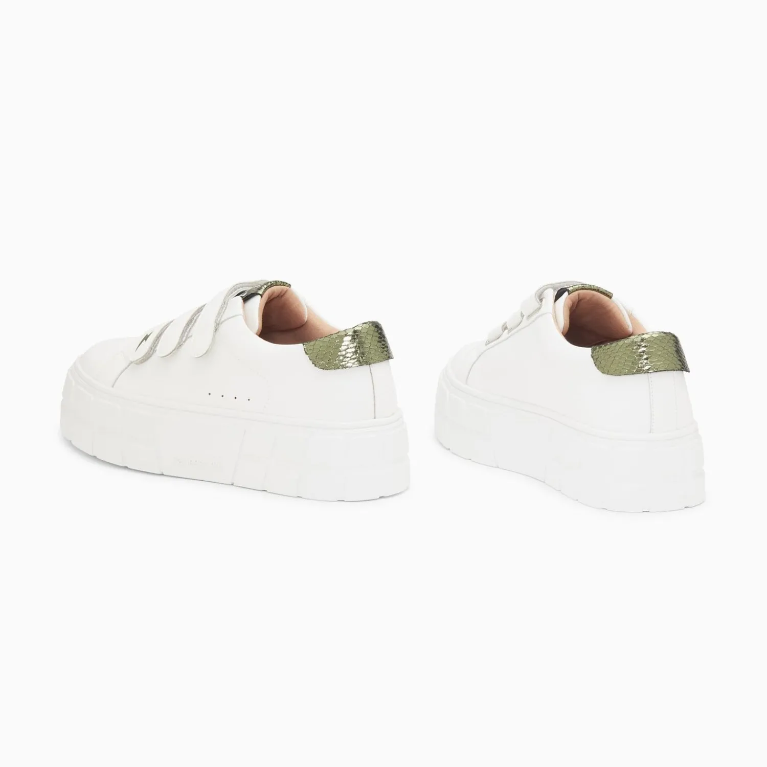 Vanessa Wu Sneakers>Baskets Angela Blanc Et Kaki Serpent A Plateforme