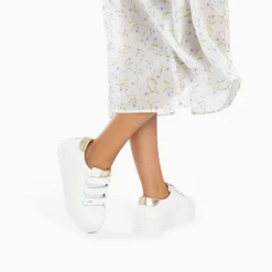 Vanessa Wu Sneakers>Baskets Angela Blanc Et Or Serpent A Plateforme