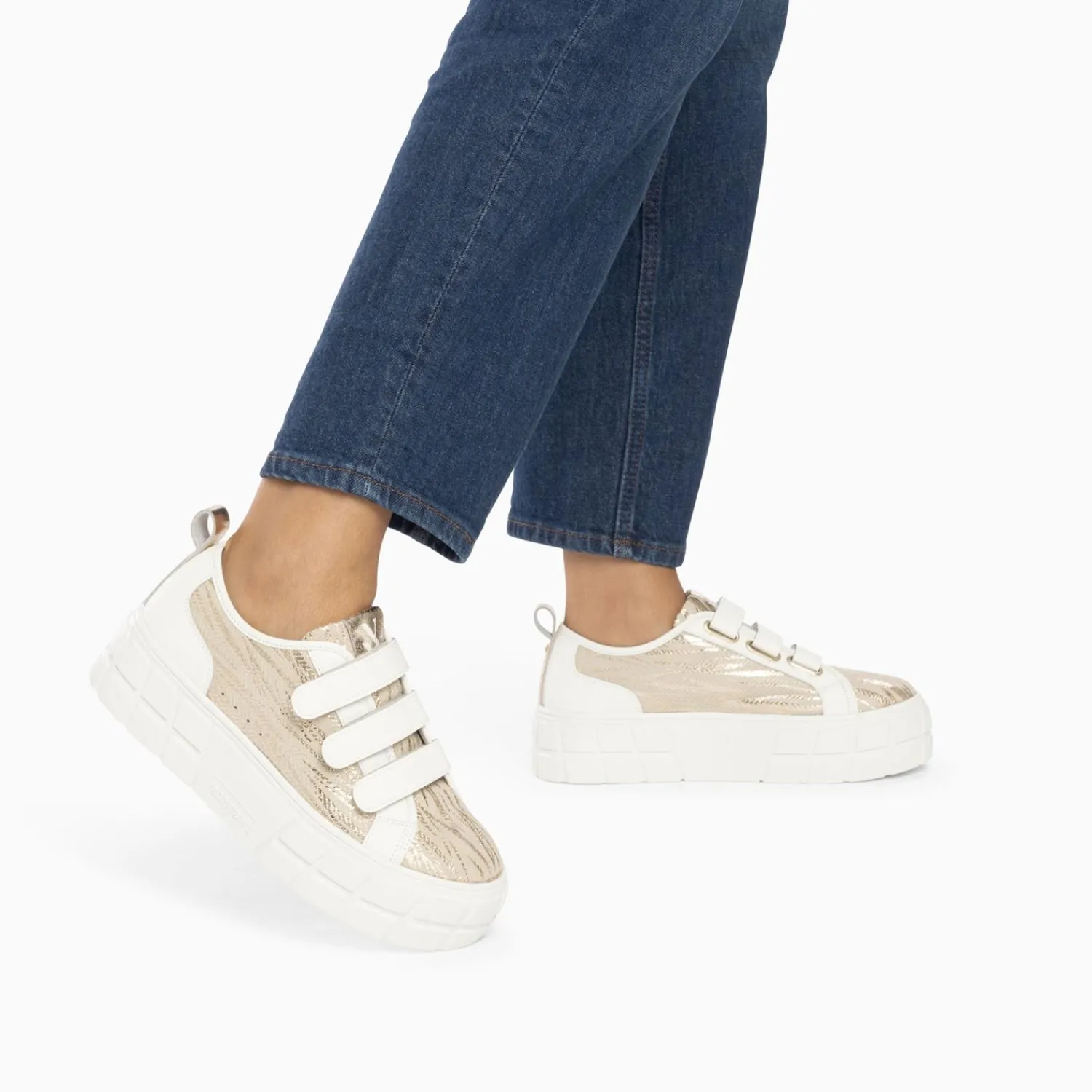 Vanessa Wu Sneakers>Baskets Bridget Beige Et Or Zebre A Plateforme