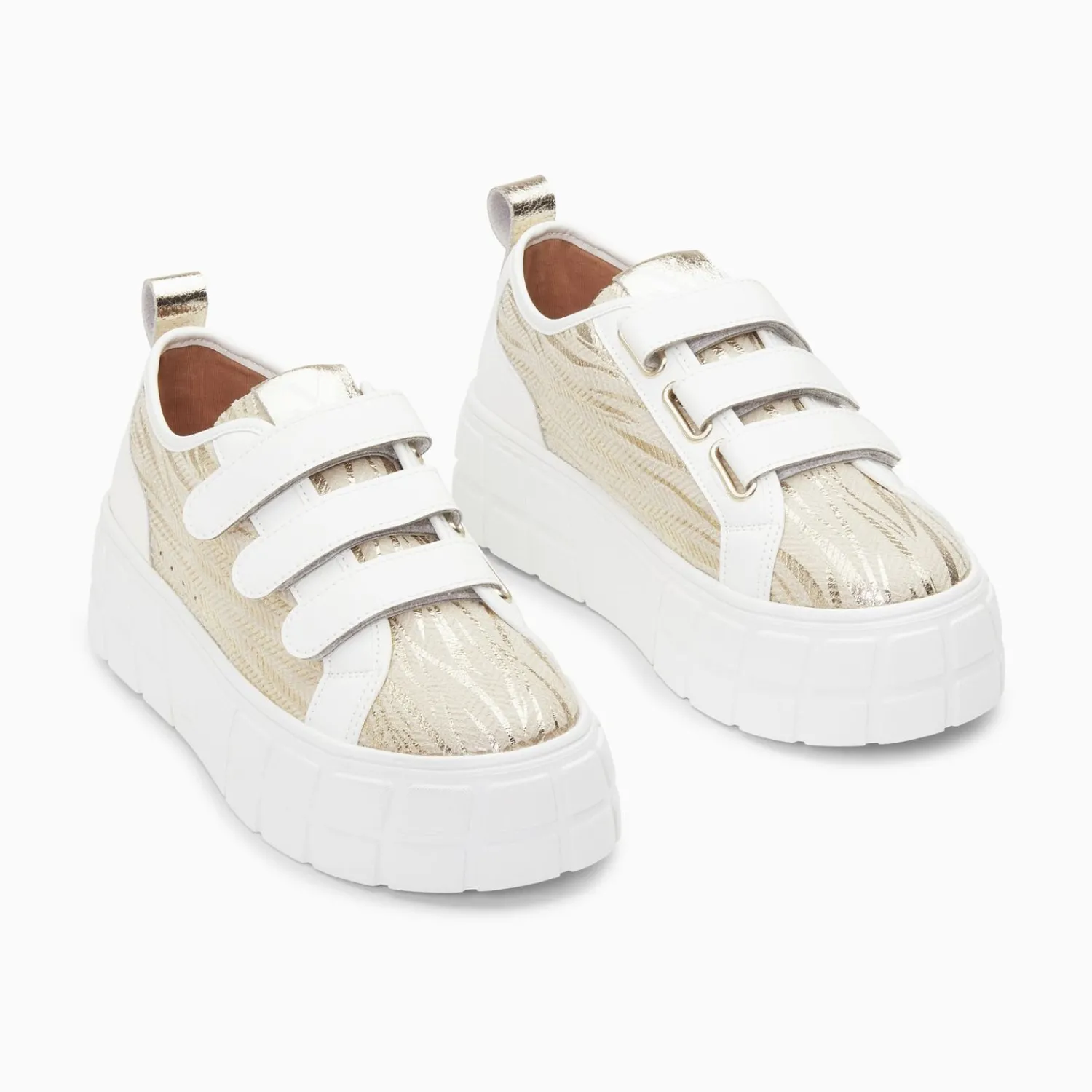 Vanessa Wu Sneakers>Baskets Bridget Beige Et Or Zebre A Plateforme