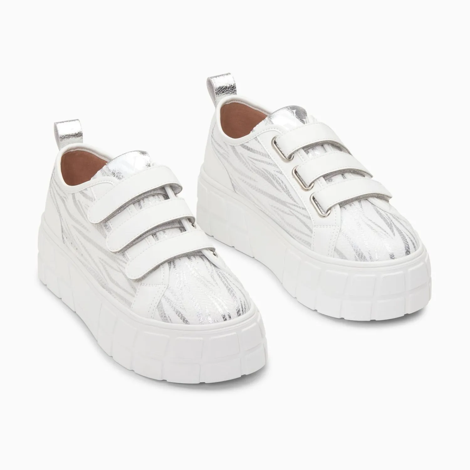 Vanessa Wu Sneakers>Baskets Bridget Blanc Et Argent Zebre A Plateforme