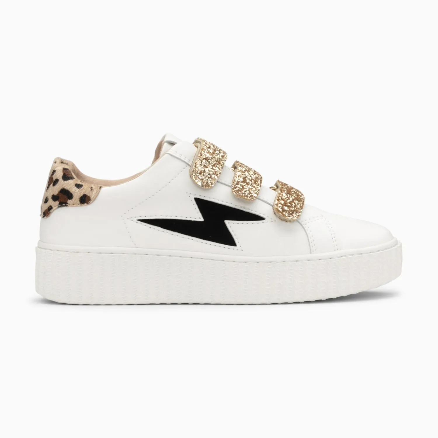 Vanessa Wu Sneakers>Baskets Eclair Angela Blanc Et Zebre A Scratchs Or