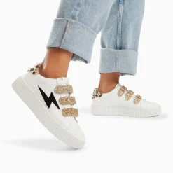 Vanessa Wu Sneakers>Baskets Eclair Angela Blanc Et Zebre A Scratchs Or