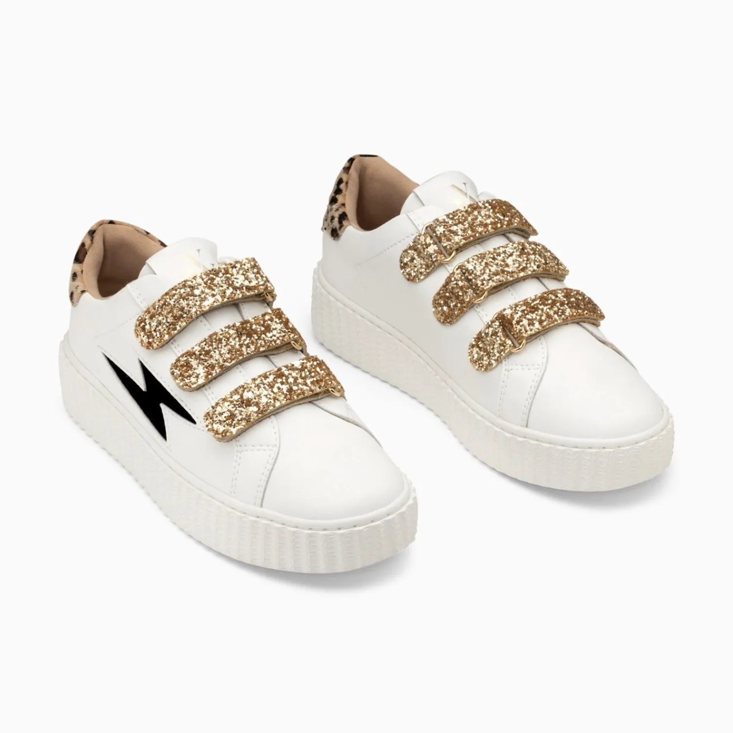 Vanessa Wu Sneakers>Baskets Eclair Angela Blanc Et Zebre A Scratchs Or