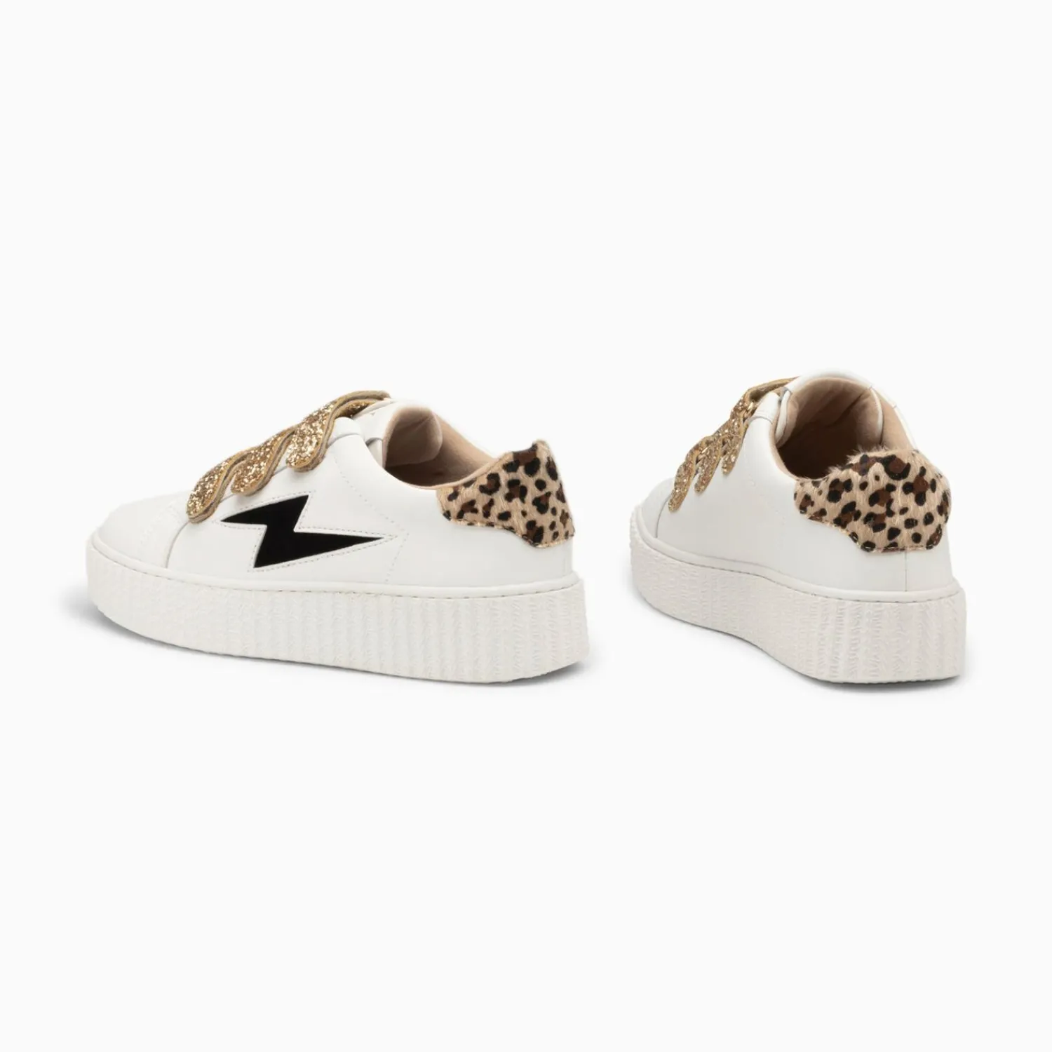 Vanessa Wu Sneakers>Baskets Eclair Angela Blanc Et Zebre A Scratchs Or