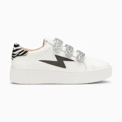 Vanessa Wu Sneakers>Baskets Eclair Angela Blanc Et Zebre A Scratchs Argent