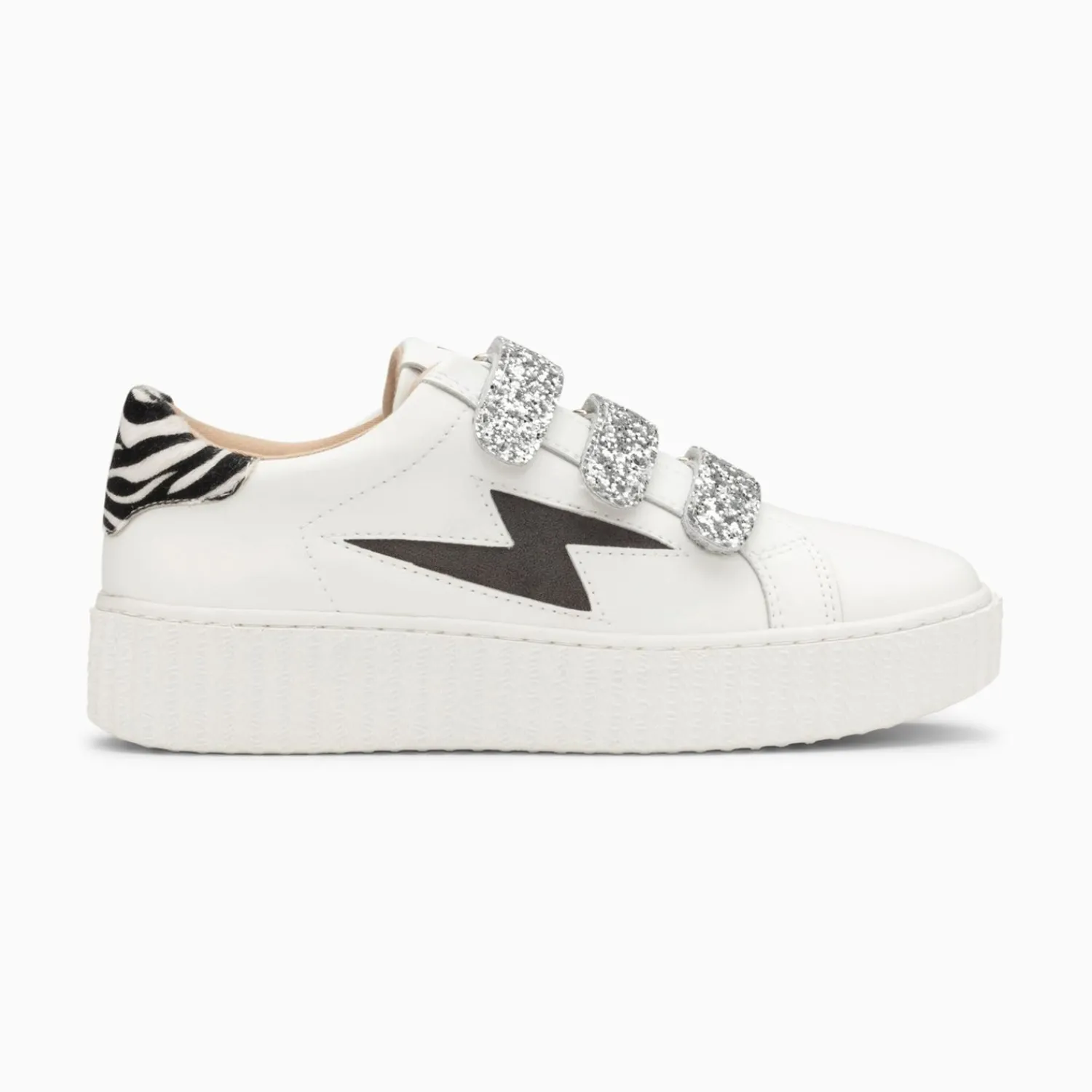 Vanessa Wu Sneakers>Baskets Eclair Angela Blanc Et Zebre A Scratchs Argent