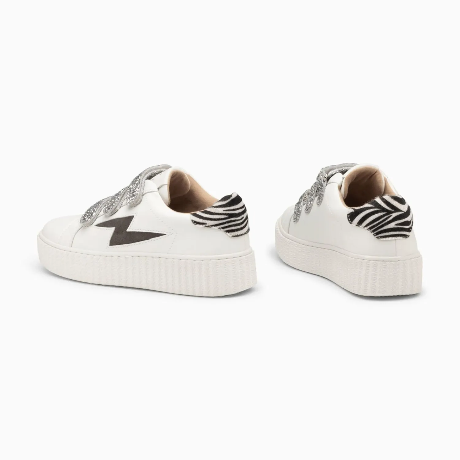 Vanessa Wu Sneakers>Baskets Eclair Angela Blanc Et Zebre A Scratchs Argent