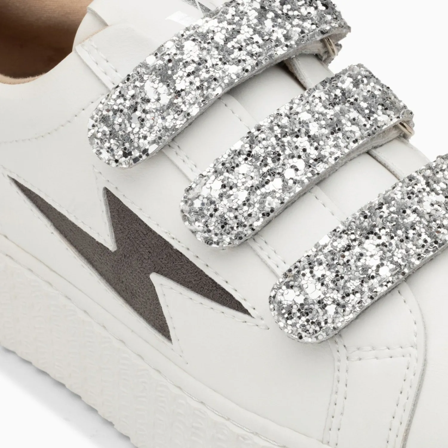 Vanessa Wu Sneakers>Baskets Eclair Angela Blanc Et Zebre A Scratchs Argent