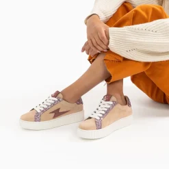 Vanessa Wu Sneakers>Baskets Eclair Appoline Beige Et Rose A Lacets