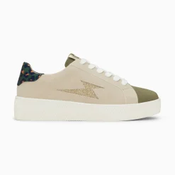 Vanessa Wu Sneakers>Baskets Eclair Berthe Beige Et Kaki A Lacets