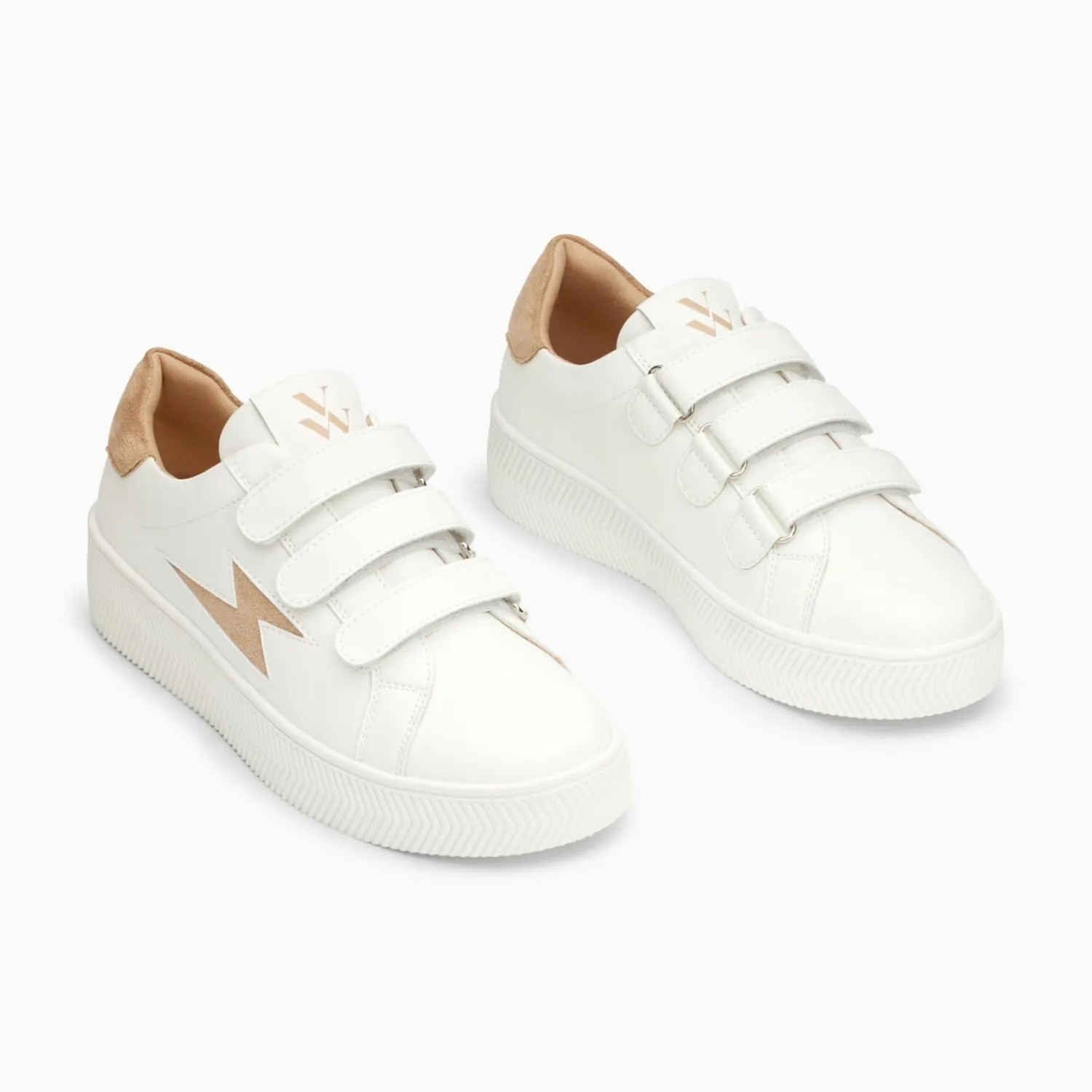 Vanessa Wu Sneakers>Baskets Eclair Camelia Blanc Et Beige A Scratchs