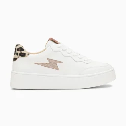 Vanessa Wu Sneakers>Baskets Eclair Carolane Blanc Et Leopard A Lacets