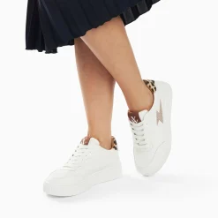 Vanessa Wu Sneakers>Baskets Eclair Carolane Blanc Et Leopard A Lacets