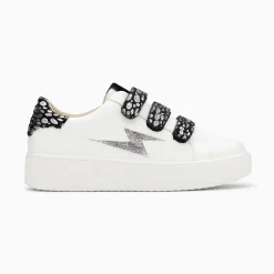 Vanessa Wu Sneakers>Baskets Eclair Daisy Blanc Et Argent A Scratchs Leopard