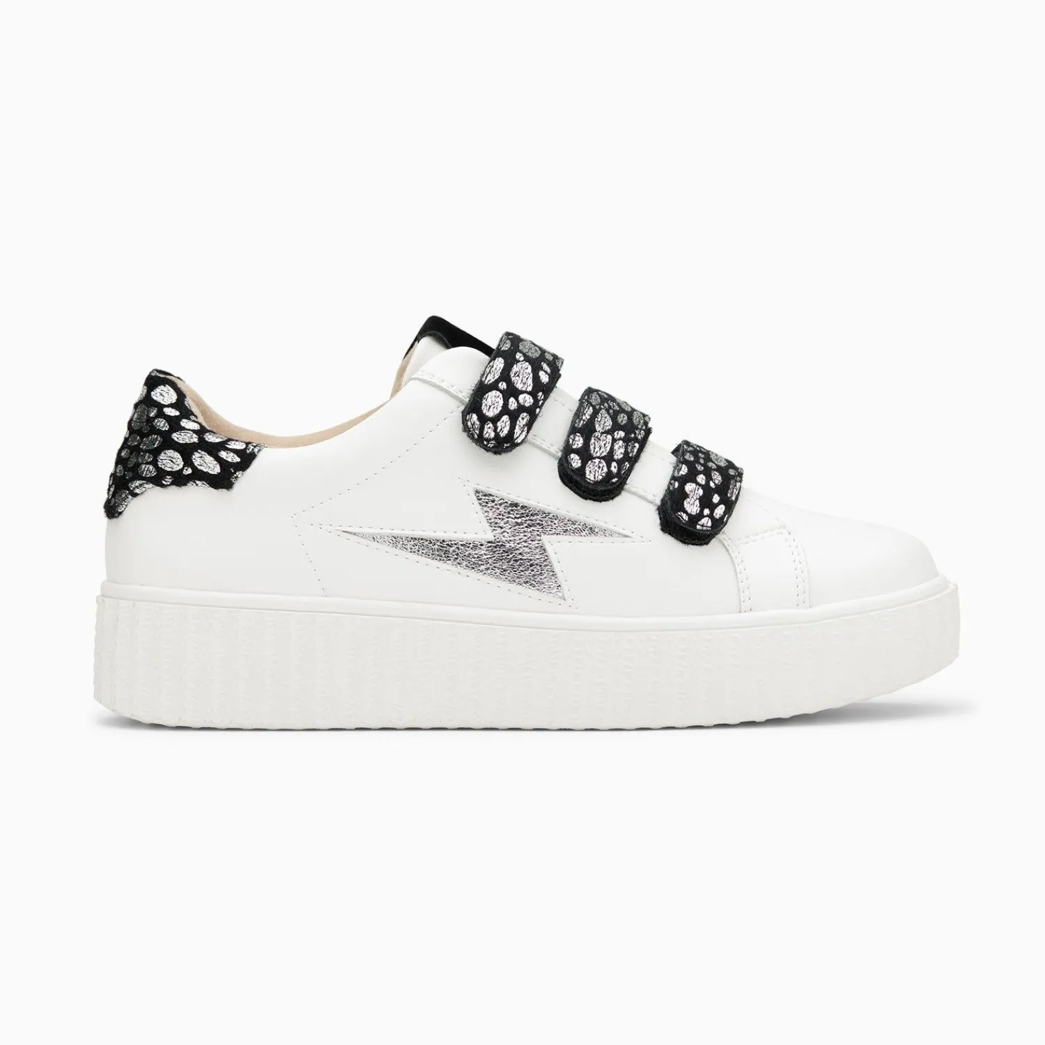 Vanessa Wu Sneakers>Baskets Eclair Daisy Blanc Et Argent A Scratchs Leopard