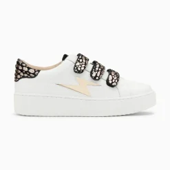 Vanessa Wu Sneakers>Baskets Eclair Daisy Blanc Et Or A Scratchs Leopard