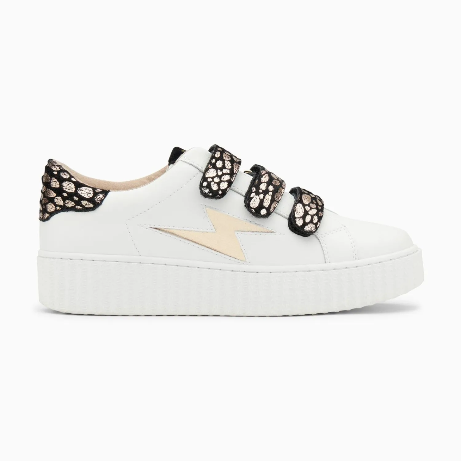 Vanessa Wu Sneakers>Baskets Eclair Daisy Blanc Et Or A Scratchs Leopard