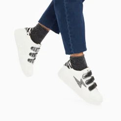 Vanessa Wu Sneakers>Baskets Eclair Darine Blanc Et Zebre A Scratchs Anthracite