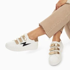 Vanessa Wu Sneakers>Baskets Eclair Darine Blanc Et Guepard A Scratchs Or