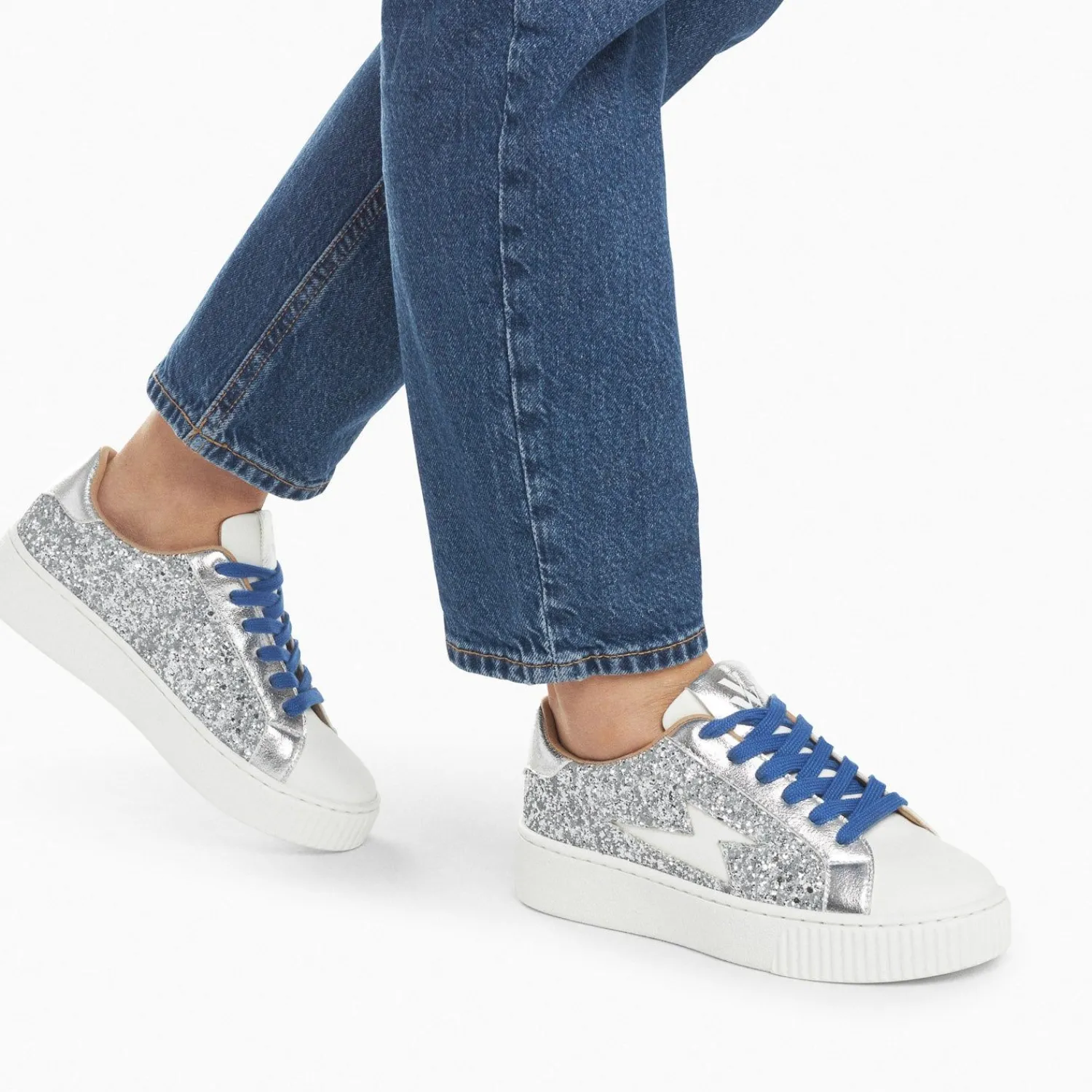 Vanessa Wu Sneakers>Baskets Eclair Elise Argent Paillete A Lacets