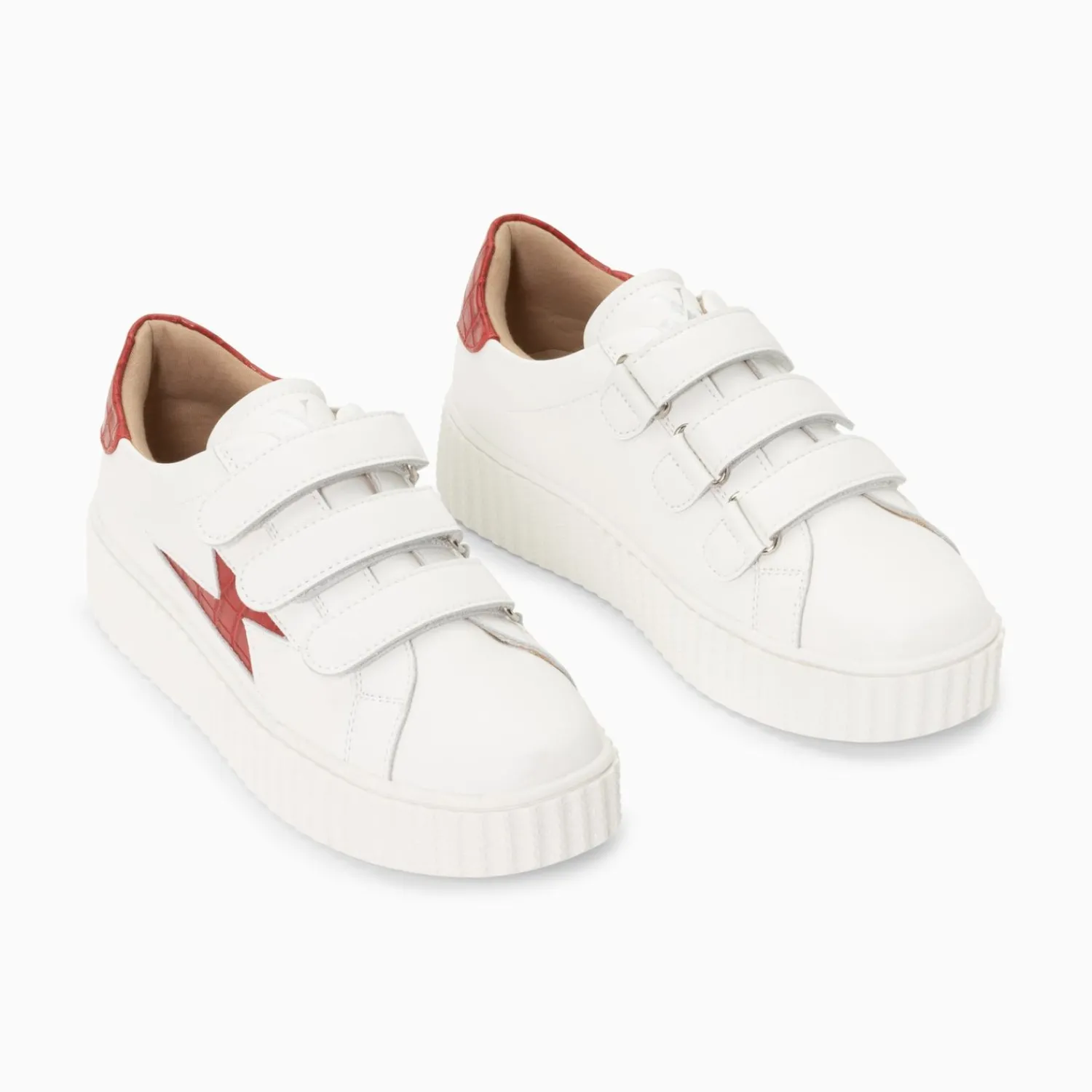 Vanessa Wu Sneakers>Baskets Eclair Elsa Blanc Et Rouge Croco A Scratchs