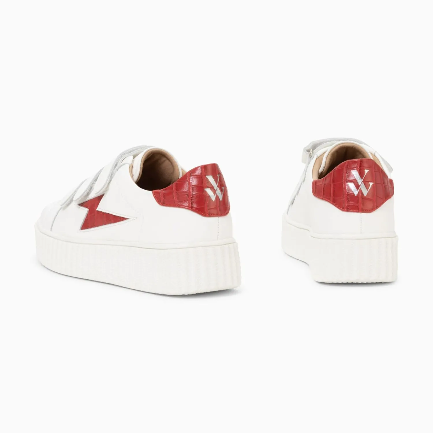 Vanessa Wu Sneakers>Baskets Eclair Elsa Blanc Et Rouge Croco A Scratchs