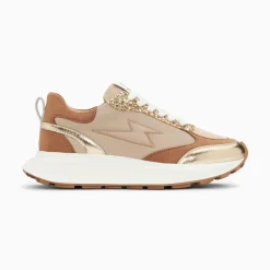 Vanessa Wu Sneakers>Baskets Eclair Esther Beige Et Or A Semelle Oversize