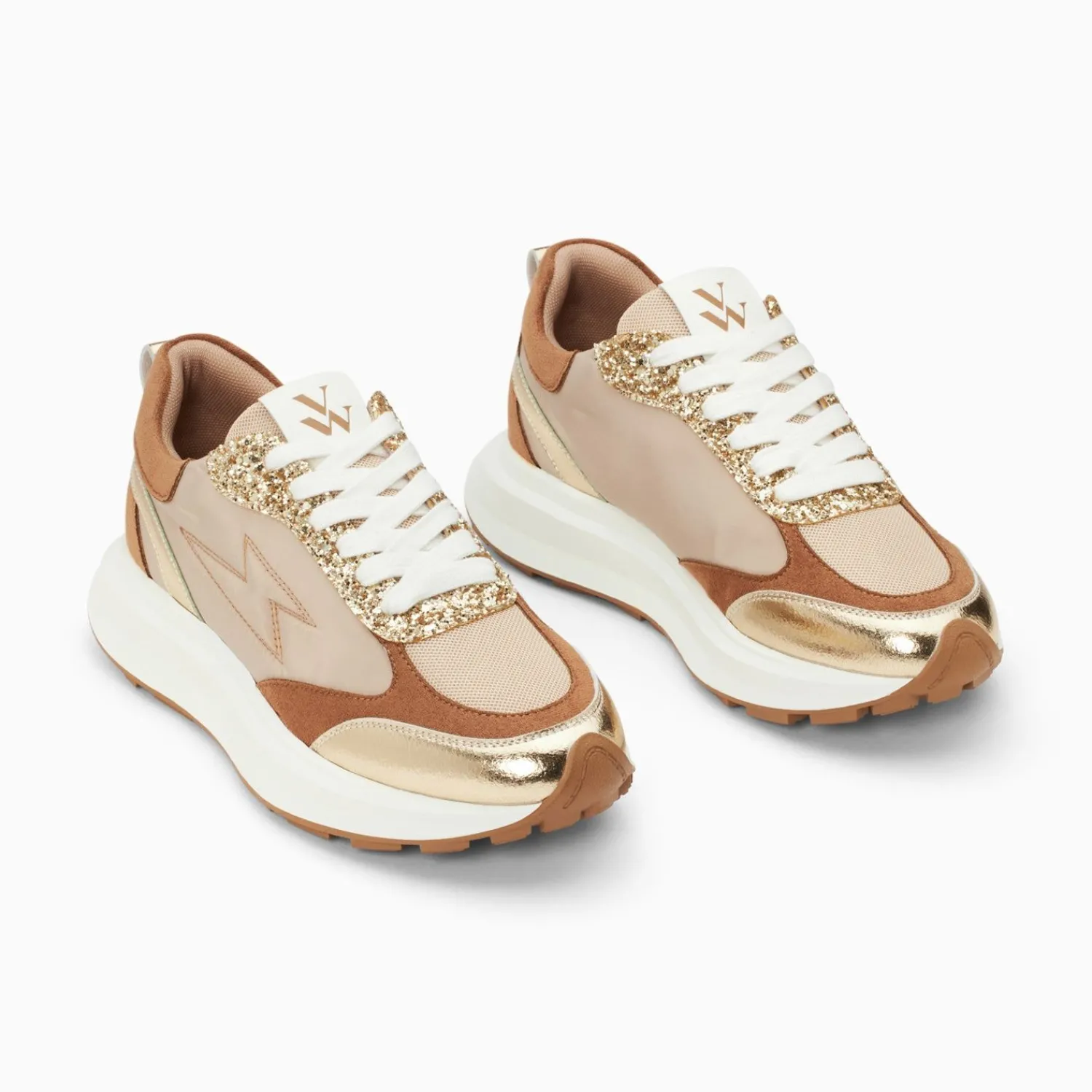 Vanessa Wu Sneakers>Baskets Eclair Esther Beige Et Or A Semelle Oversize