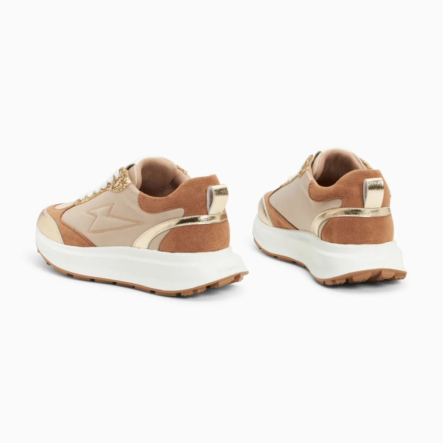 Vanessa Wu Sneakers>Baskets Eclair Esther Beige Et Or A Semelle Oversize