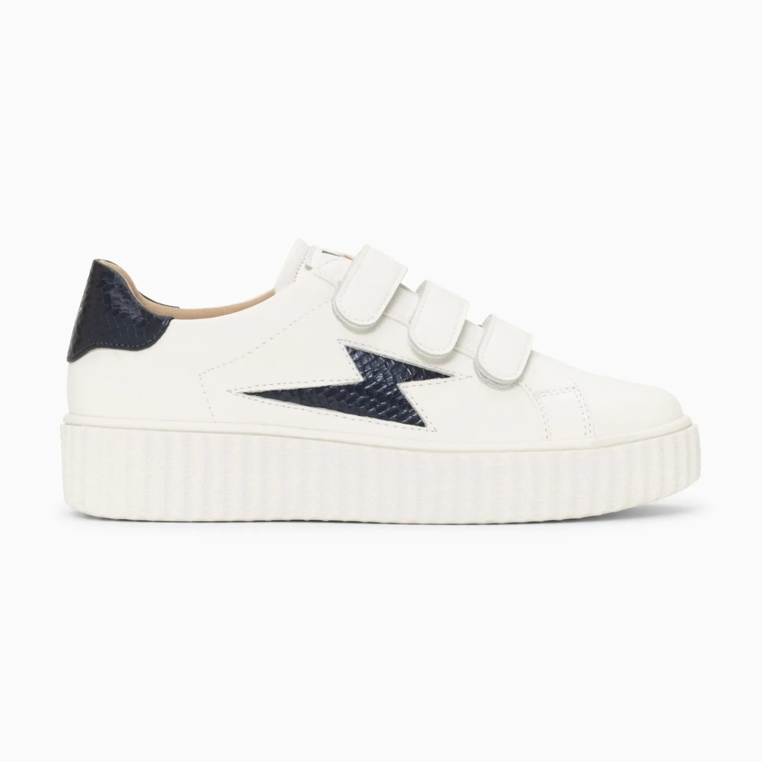 Vanessa Wu Sneakers>Baskets Eclair Eva Blanc Et Bleu Marine Serpent A Scratchs