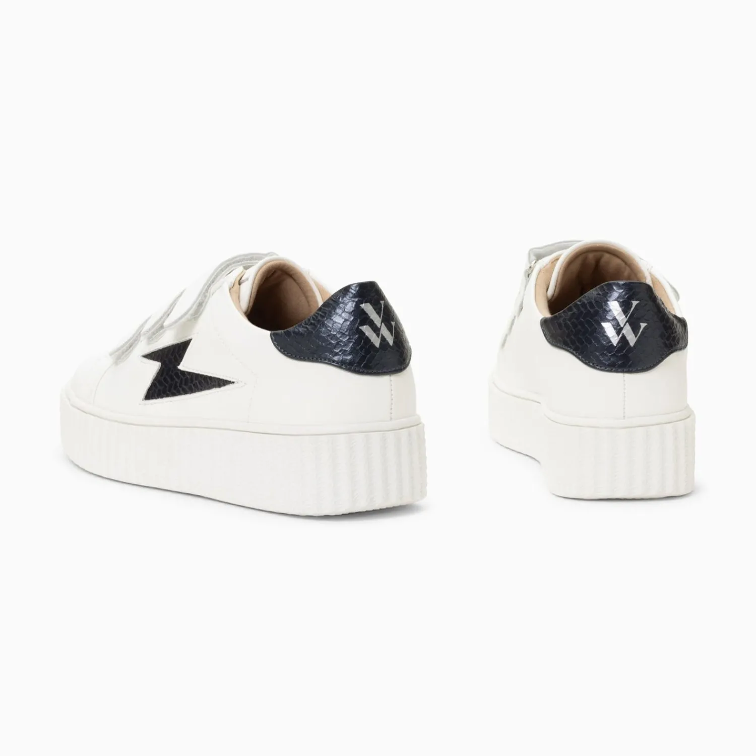 Vanessa Wu Sneakers>Baskets Eclair Eva Blanc Et Bleu Marine Serpent A Scratchs