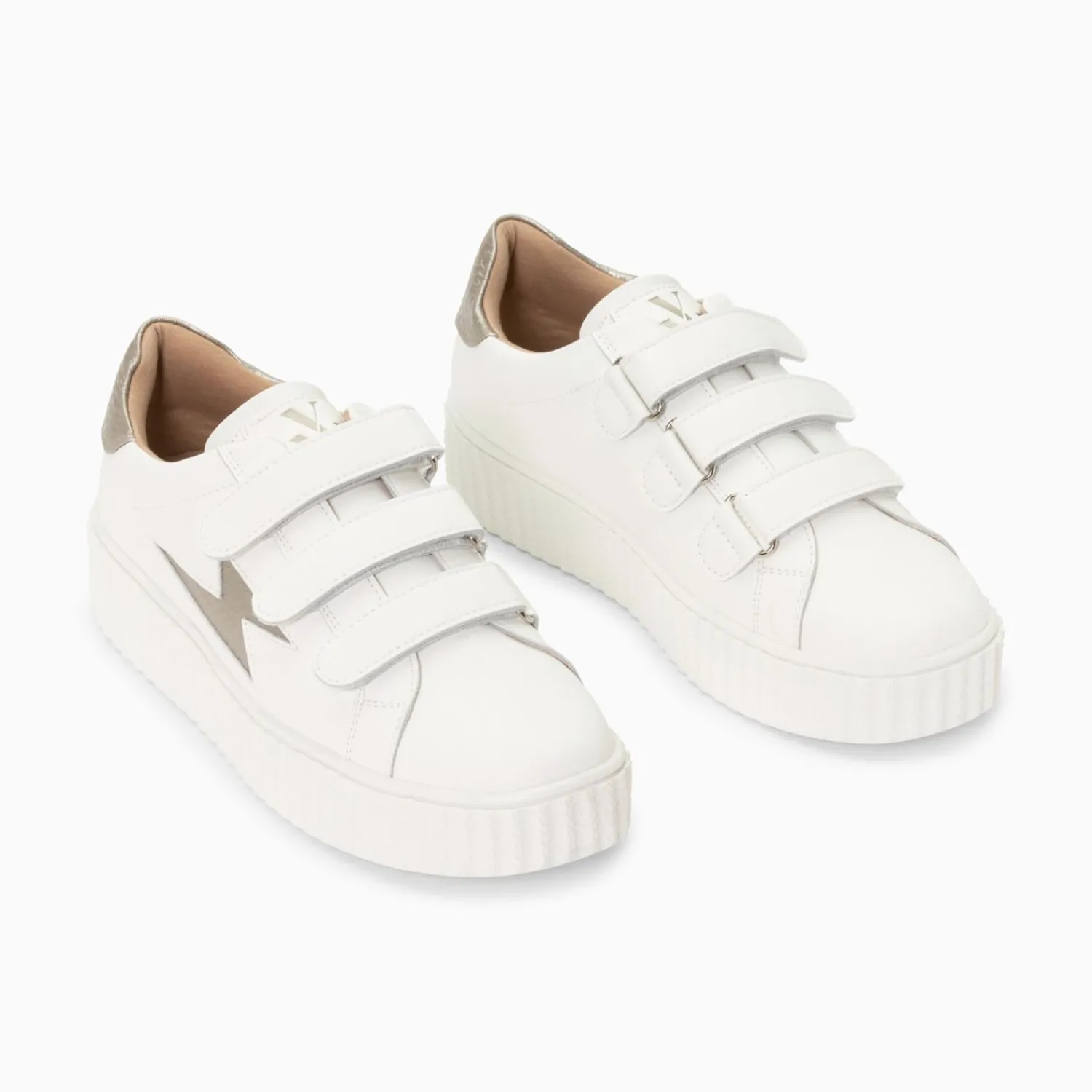 Vanessa Wu Sneakers>Baskets Eclair Eva Blanc Et Taupe Serpent A Scratchs