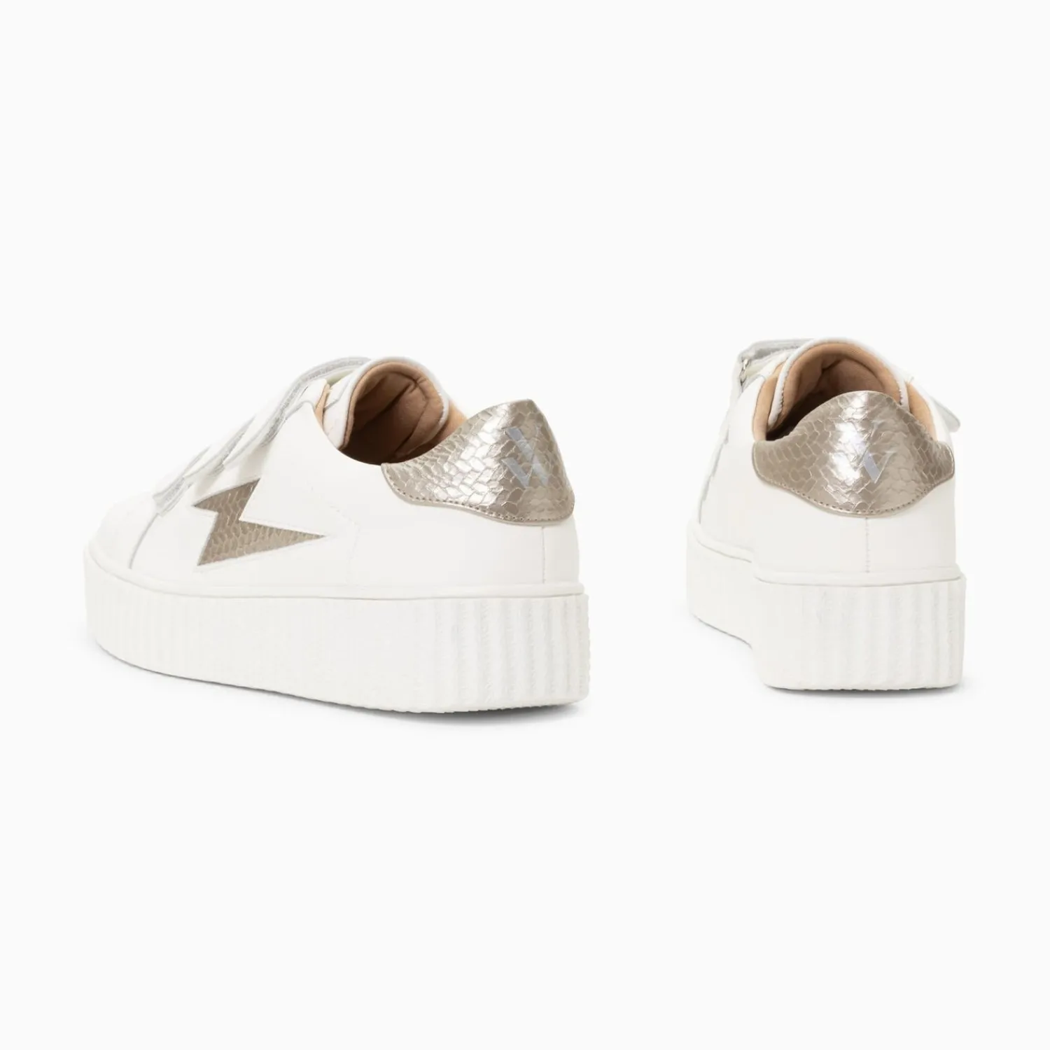 Vanessa Wu Sneakers>Baskets Eclair Eva Blanc Et Taupe Serpent A Scratchs
