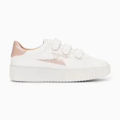 Vanessa Wu Sneakers>Baskets Eclair Eva Blanc Et Rose Gold Serpent A Scratchs