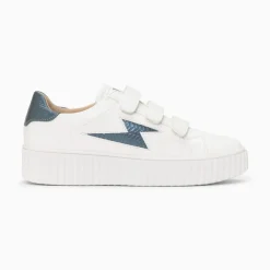 Vanessa Wu Sneakers>Baskets Eclair Eva Blanc Et Bleu Petrole Serpent A Scratchs