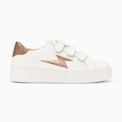 Vanessa Wu Sneakers>Baskets Eclair Eva Blanc Et Bronze Serpent A Scratchs