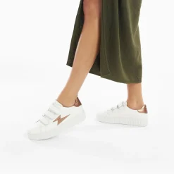 Vanessa Wu Sneakers>Baskets Eclair Eva Blanc Et Bronze Serpent A Scratchs