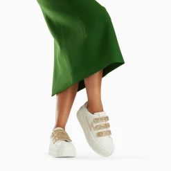 Vanessa Wu Sneakers>Baskets Eclair Eve Blanc Et Or A Plateforme