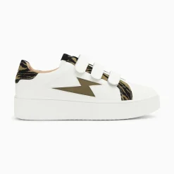 Vanessa Wu Sneakers>Baskets Eclair Ingrid Blanc Et Kaki Imprime Zebre A Scratchs