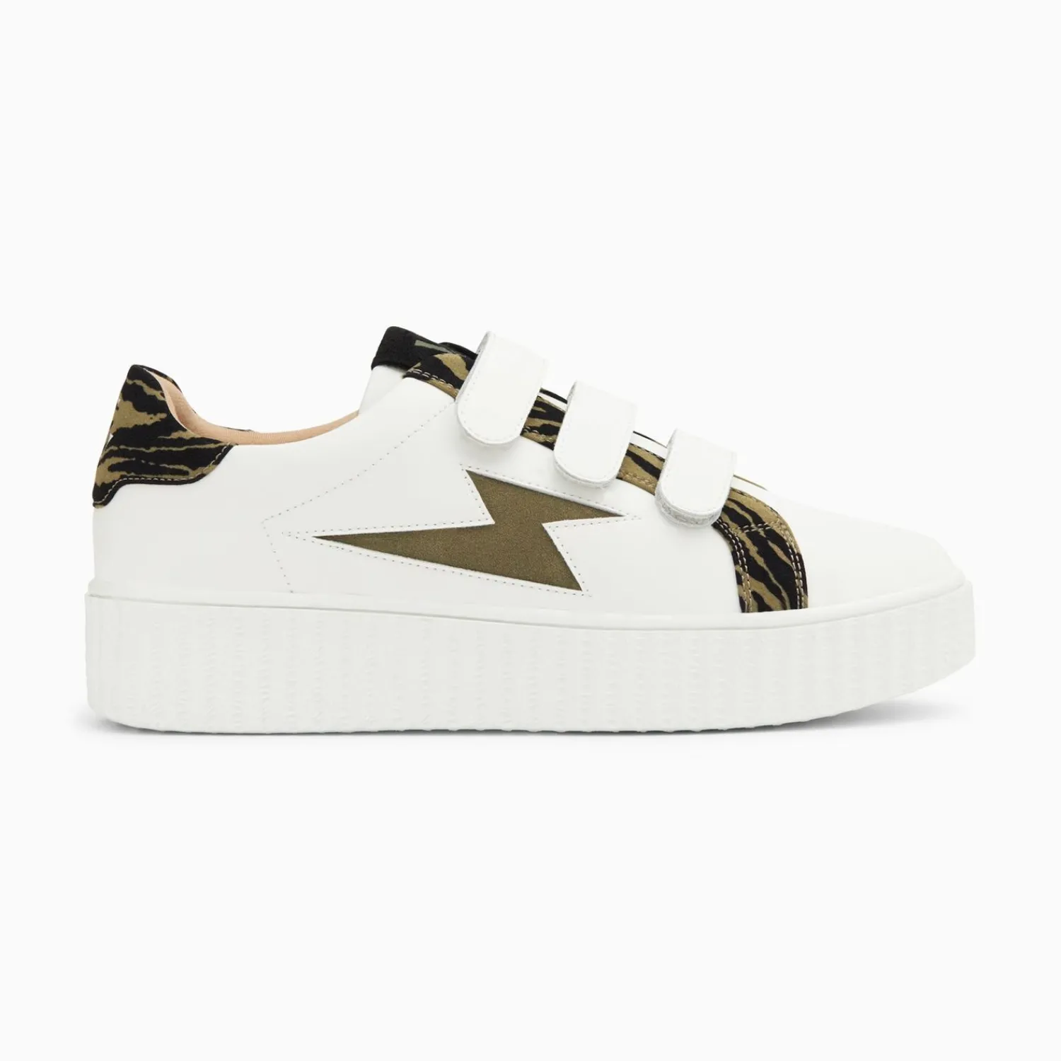 Vanessa Wu Sneakers>Baskets Eclair Ingrid Blanc Et Kaki Imprime Zebre A Scratchs