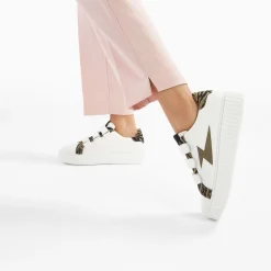 Vanessa Wu Sneakers>Baskets Eclair Ingrid Blanc Et Kaki Imprime Zebre A Scratchs