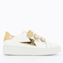 Vanessa Wu Sneakers>Baskets Eclair Jane Blanches En Cuir A Scratchs Or