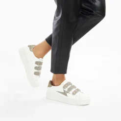 Vanessa Wu Sneakers>Baskets Eclair Jane Blanches En Cuir A Scratchs Anthracite