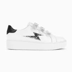 Vanessa Wu Sneakers>Baskets Eclair Jane Blanches En Cuir A Scratchs Argent